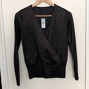 NWT Ann Taylor Black Metallic Petite Shimmer Wrap XSP